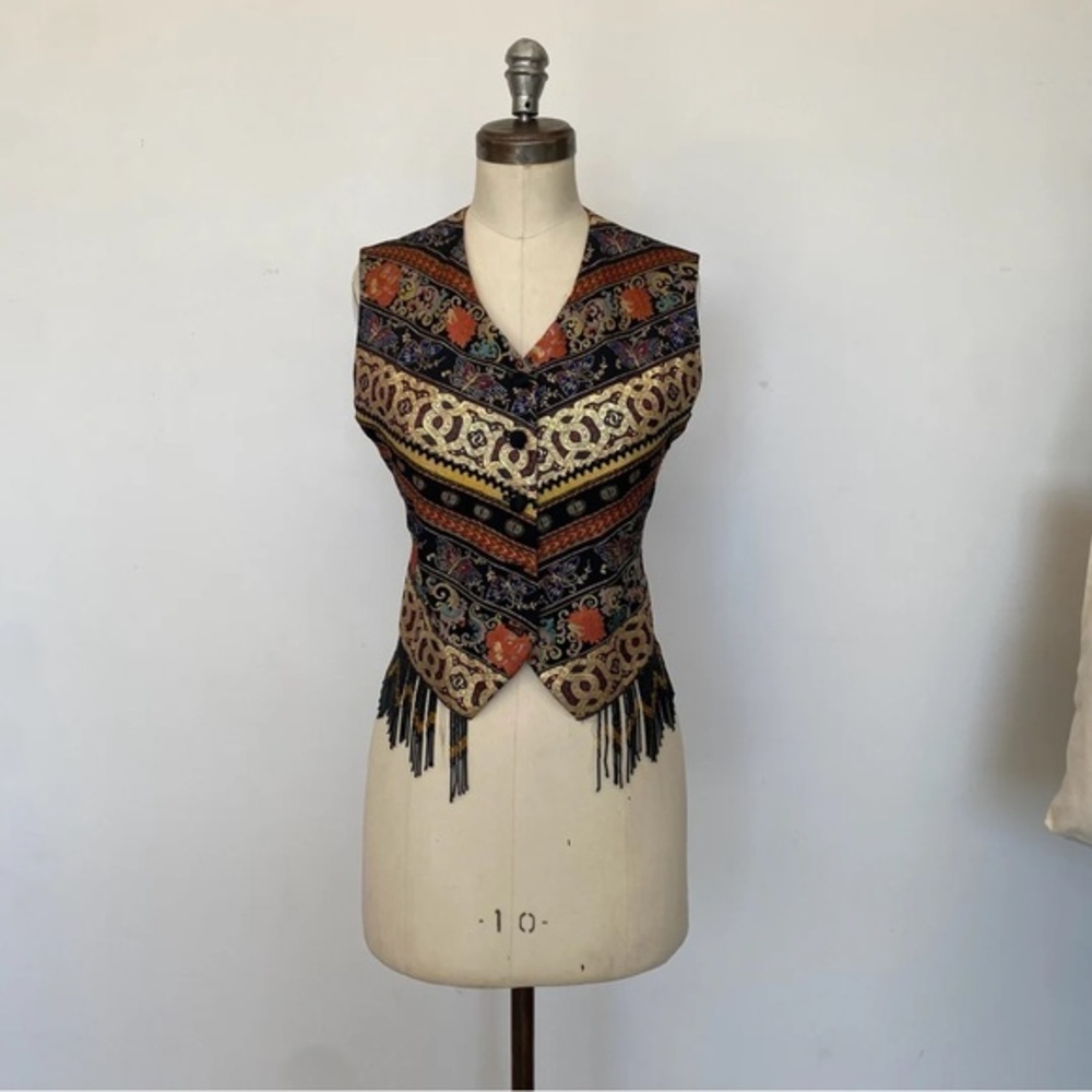 Jean Paul Gaultier Brocade Vest Vintage 80s Size 42 Rare Fringed Beaded S/S 1989